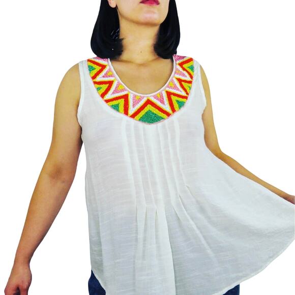 Vintage Y2k Boho Western Wrangler Beaded Blouse Sleeveless Hippie Boho Small - Picture 5 of 6